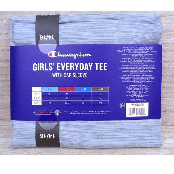 Champion Girls Everyday Gray Tee T Shirt With Cap Sleeves Girls Size‎ XL 14/16 - Picture 4 of 6